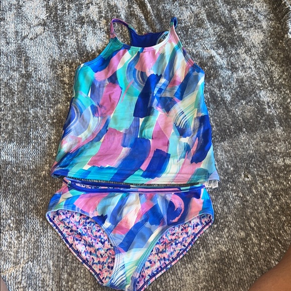 Athleta Other - Athleta Girls Multicolor Brushstroke Tankini in Blue, Pink & Green